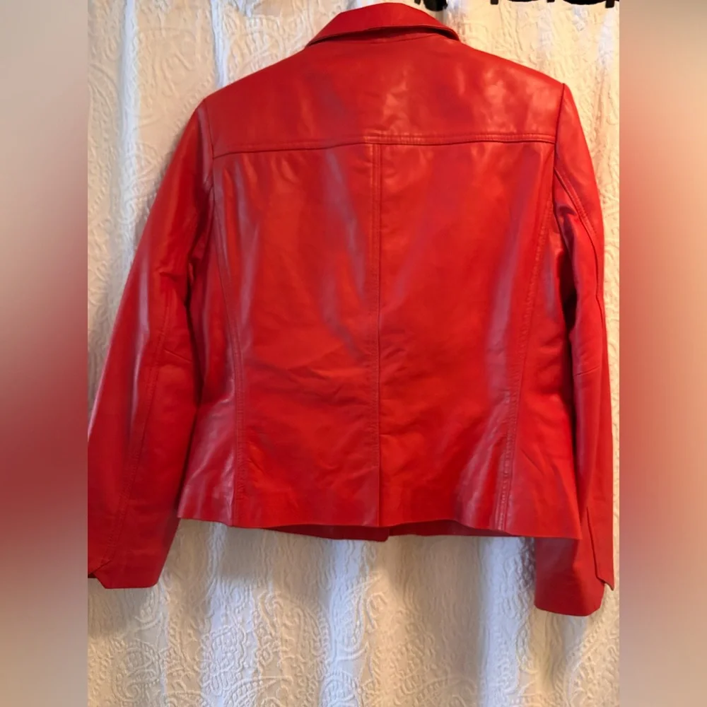 Zadig & Voltaire Red Orange Liam Leather Button-Front Jacket - Picture 7 of 9